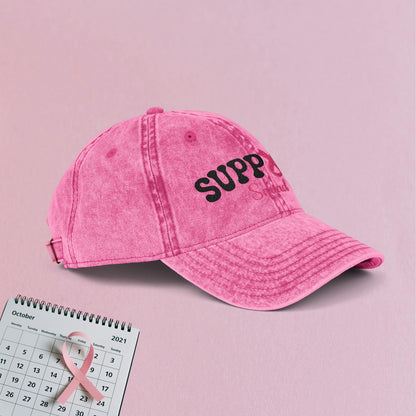 Support Squad Embroidered Breast Cancer Awareness Unisex Distressed Cap Gift Pink