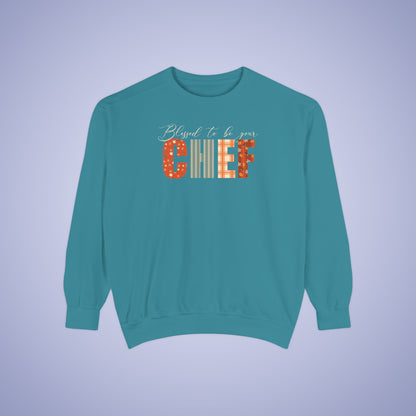 Blessed to be Your Chef Thanksgiving Patterned Word Art Comfort Sweatshirt Unisex