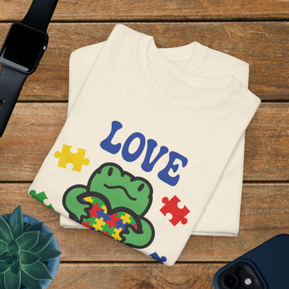 Frog Puzzle Heart Graphic Love Needs No Words Autism Awareness Unisex T Shirt
