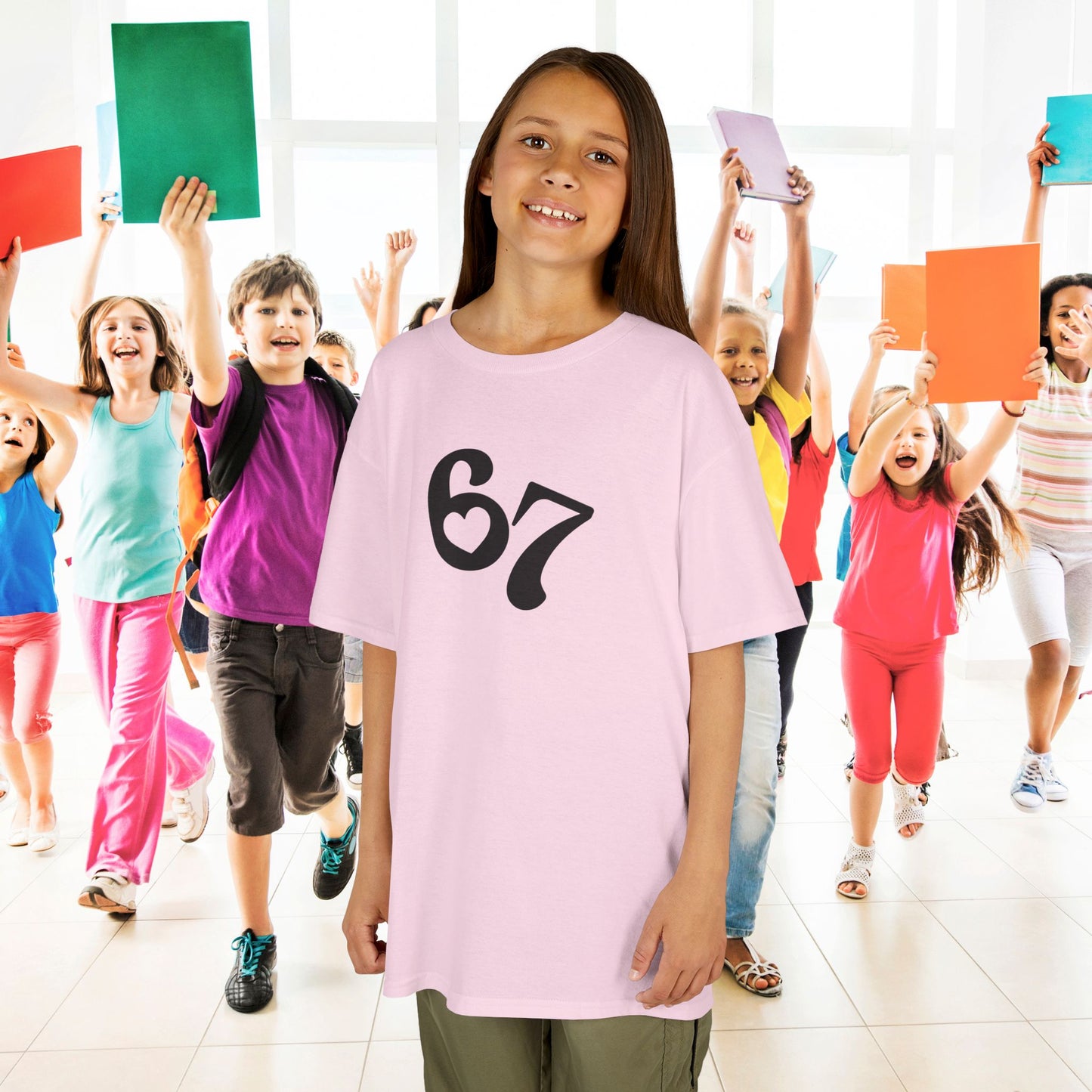 Love Heart 67 Tee Fun Trending Kids Cotton T Shirt Six Seven Youth