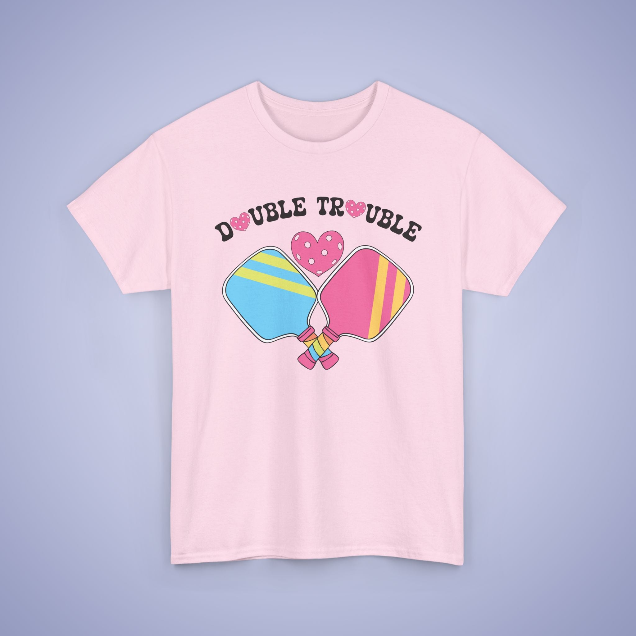 Double Trouble Pickleball T-Shirt | Retro Couple Matching Pink Version
