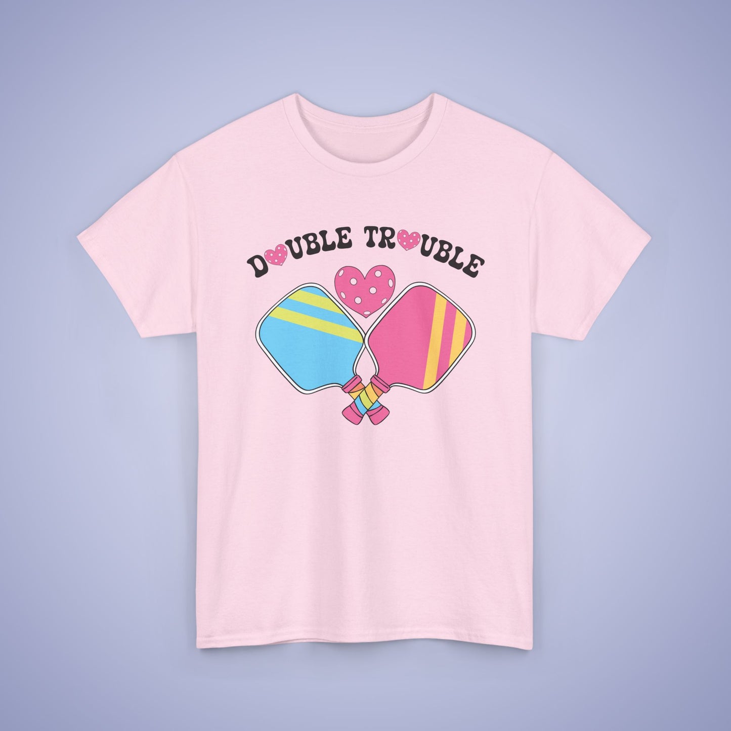Double Trouble Pickleball T Shirt Retro Couple Matching Pink Graphic Design