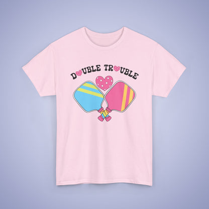 Double Trouble Pickleball T Shirt Retro Couple Matching Pink Graphic Design