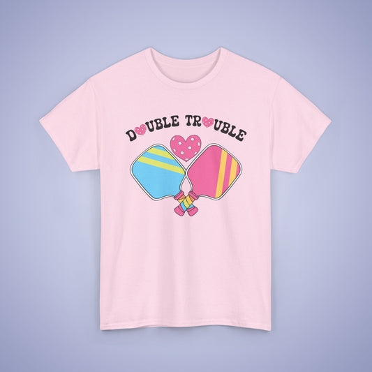 Double Trouble Pickleball T Shirt Retro Couple Matching Pink Graphic Design
