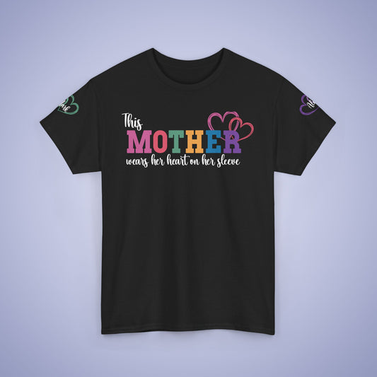This Mother Wears Her Heart on Her Sleeve Unisex Heavy T Shirt Personalized