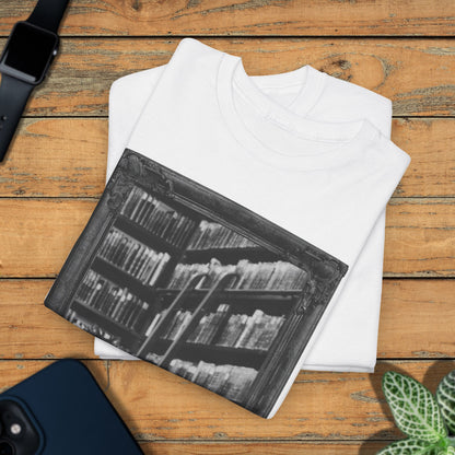 Black Cat Spooky Library Halloween T-Shirt | Book Lover Photographic Design