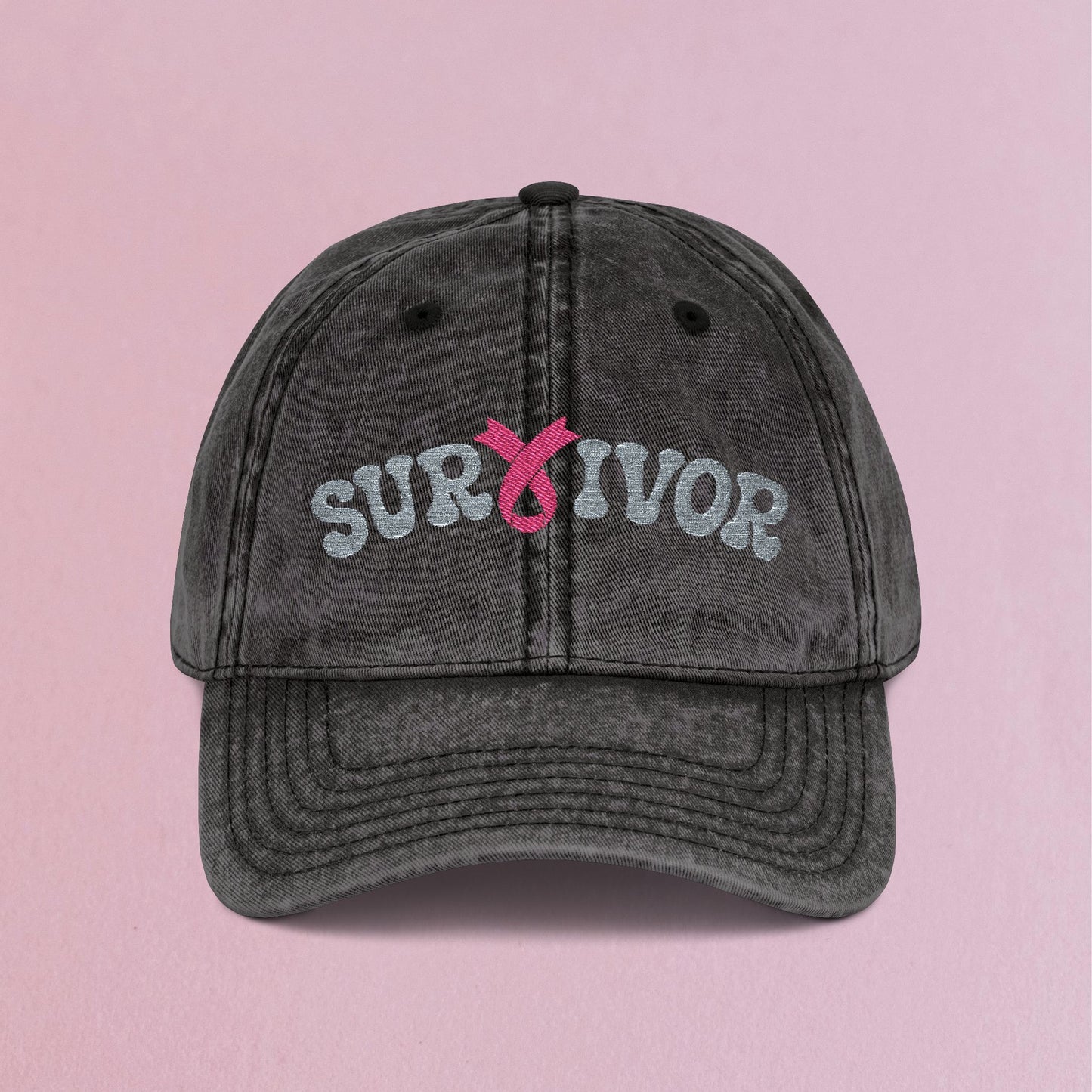 Survivor Embroidered Breast Cancer Awareness Unisex Distressed Cap Gift Black