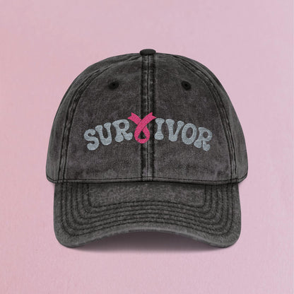 Survivor Embroidered Breast Cancer Awareness Unisex Distressed Cap Gift Black