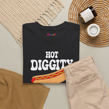 Hot Diggity Dog Funny Hot Dog T-Shirt | Hot Dog Lover Gift White