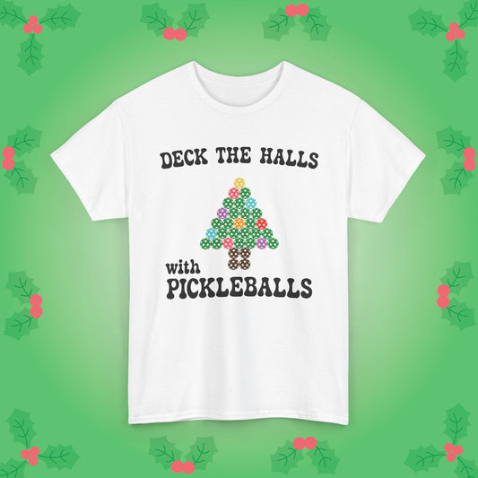 Deck the Halls with Pickleballs T Shirt Graphic Design Christmas Pickleball Gift