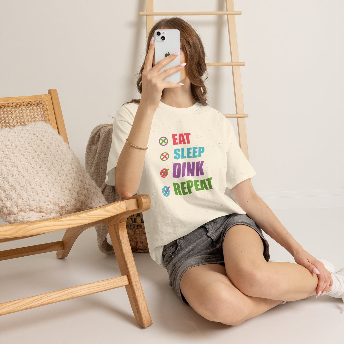 Eat Sleep Dink Repeat Funny Pickleball T Shirt Coloured Text Design