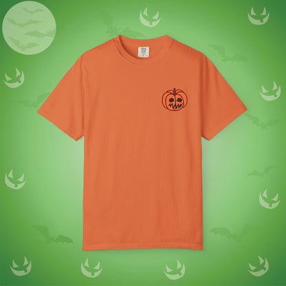 Embroidered Pocket Jackolantern Worried Face Halloween Pumpkin Comfort T Shirt Unisex