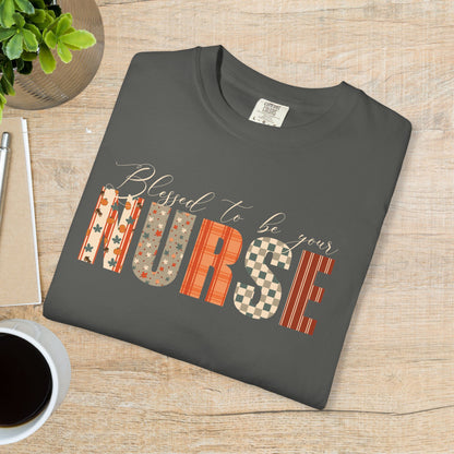 Blessed to be Your Nurse Black Thanksgiving Patterned Word Art Comfort T Shirt Unisex