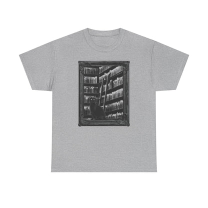 Black Cat Spooky Library Halloween T-Shirt | Book Lover Photographic Design