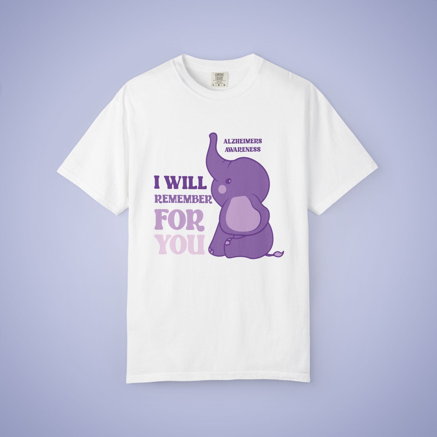 I Will Remember For You Purple Elephant Alzheimers Awareness Comfort Colors T Shirt Unisex