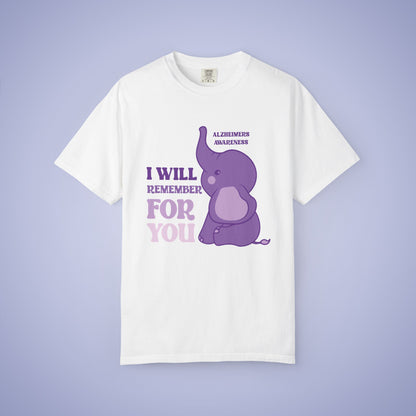 I Will Remember For You Purple Elephant Alzheimers Awareness Comfort Colors T Shirt Unisex