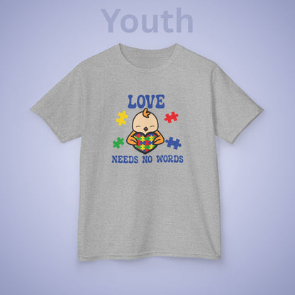 Love Needs No Words Chicken Graphic Autism Awareness Cotton Youth T Shirt