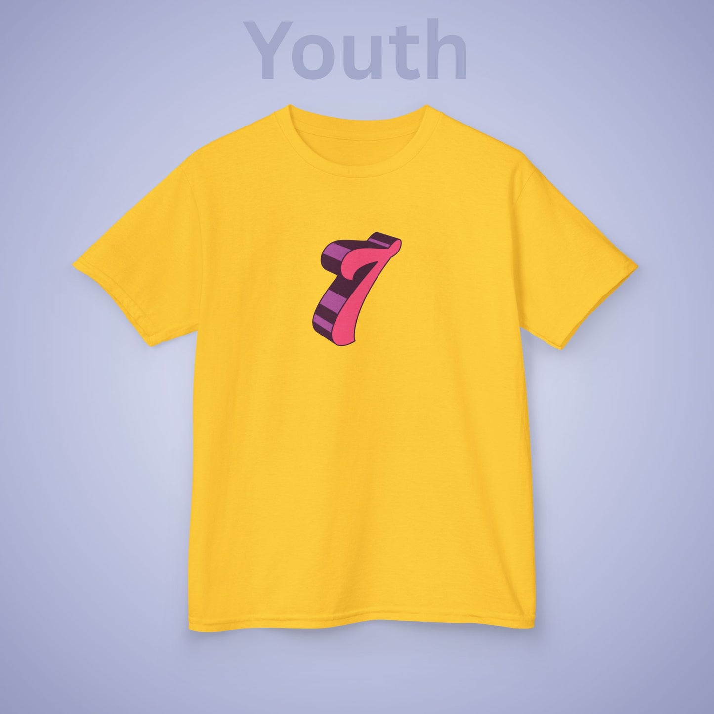 Pink Word Art 7 Tee Fun Trending Kids Cotton T Shirt Six Seven Youth