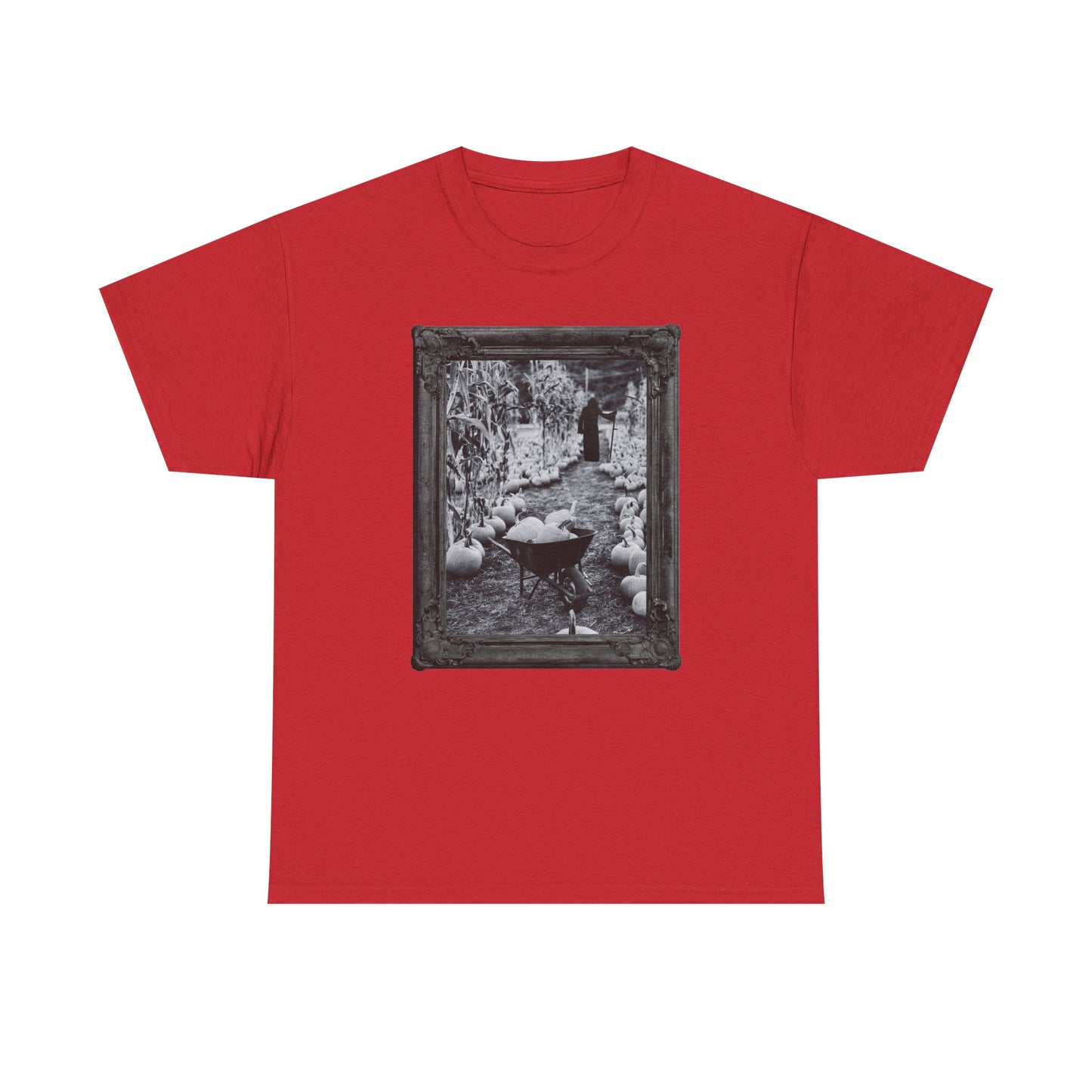 A Reaper in the Pumpkin Patch Spooky Halloween T-Shirt | Photographic Design