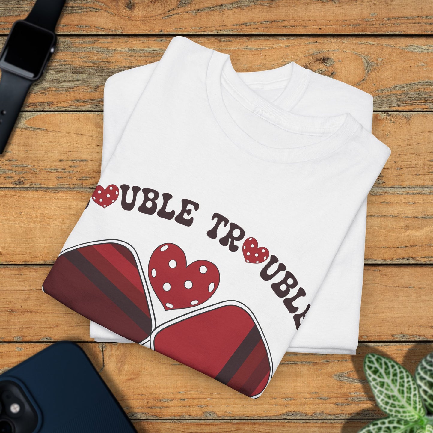 Double Trouble Pickleball T Shirt Retro Couple Matching Red and White Graphic Design