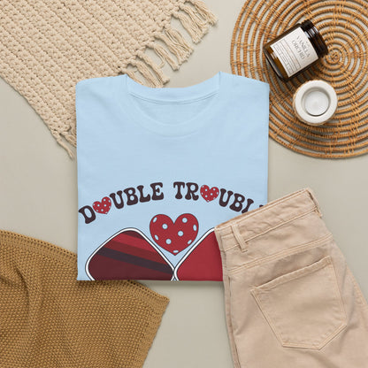 Double Trouble Pickleball T Shirt Retro Couple Matching Red and White Graphic Design