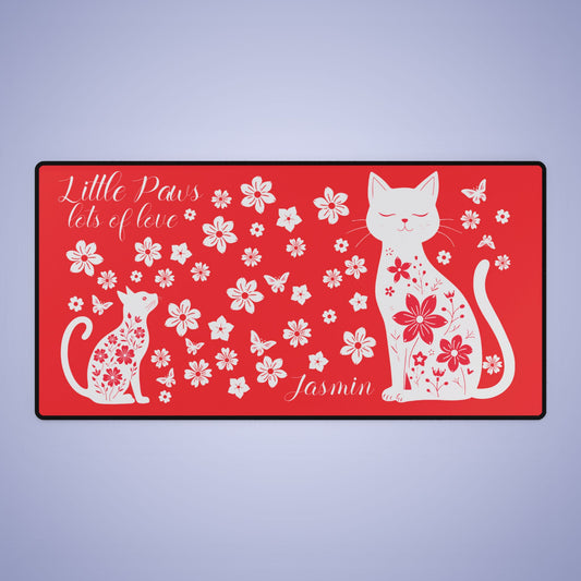 Little Paw Lots of Love Personalized Cat Desk Mat with Floral Design Mothers Day Gift
