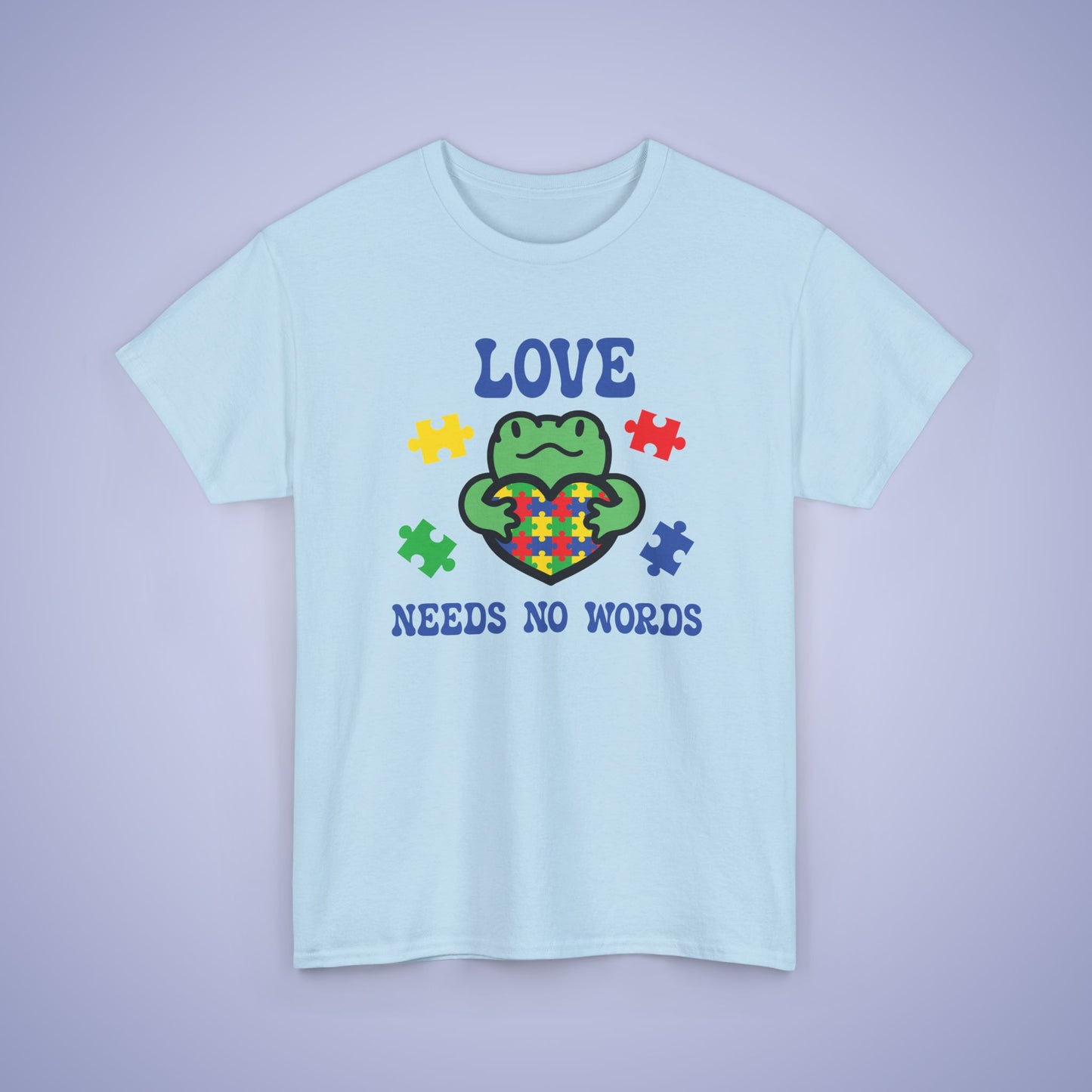 Frog Puzzle Heart Graphic Love Needs No Words Autism Awareness Unisex T Shirt