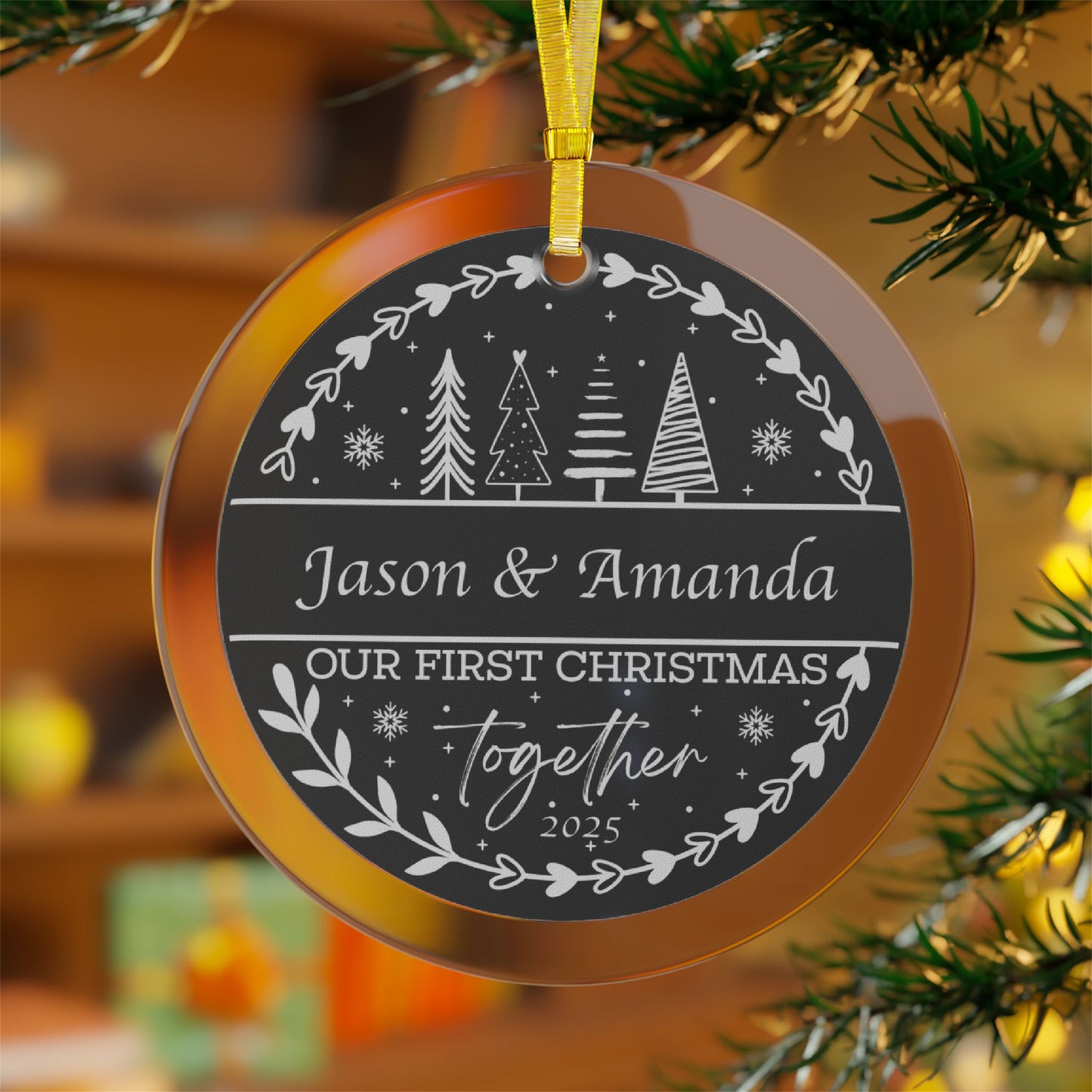 Our First Christmas Together Couples Personalized Glass Ornament Gift