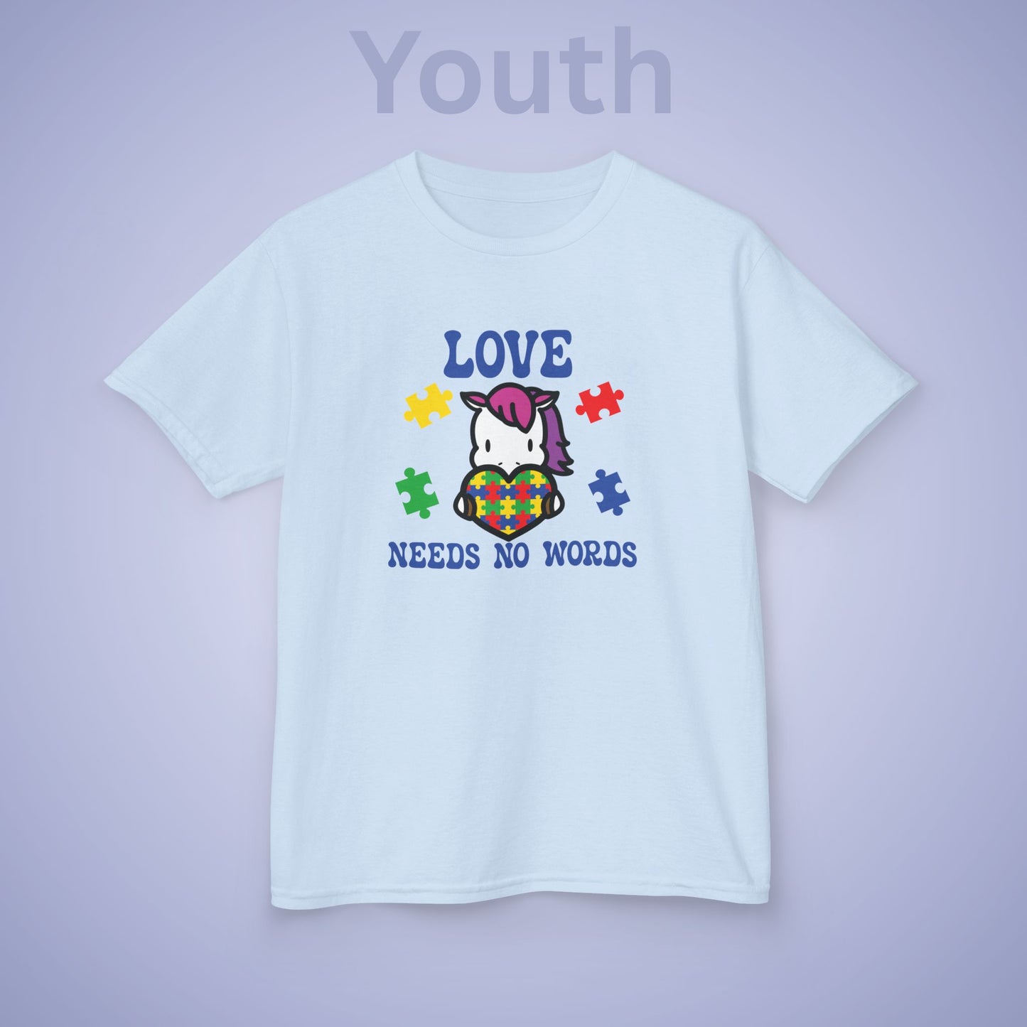 Love Needs No Words Unicorn Graphic Autism Awareness Cotton Youth T Shirt