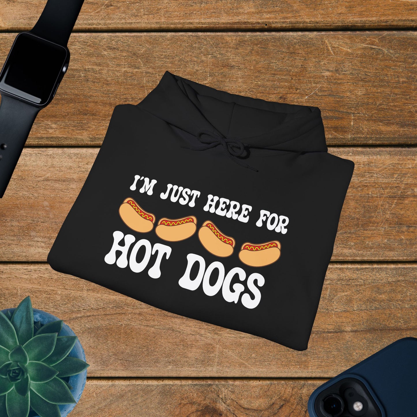 Im Just Here for the Hot Dogs Sleeve Print Hoodie | Hot Dog Lover Gift White