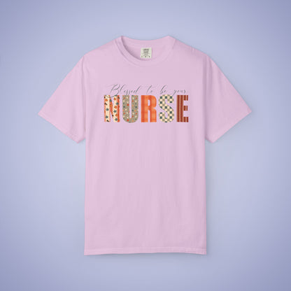 Blessed to be Your Nurse White Thanksgiving Patterned Word Art Comfort T Shirt Unisex