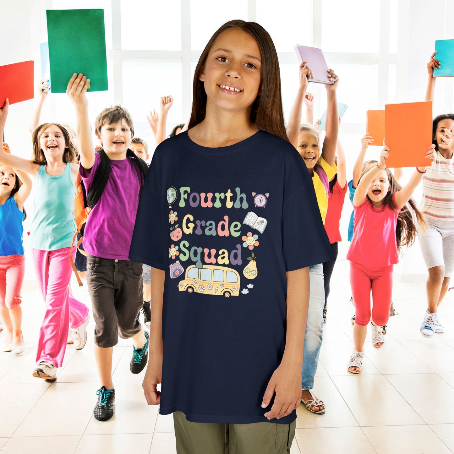 Fourth Grade Squad Retro Fun Kids Cotton T Shirt Back To School Youth