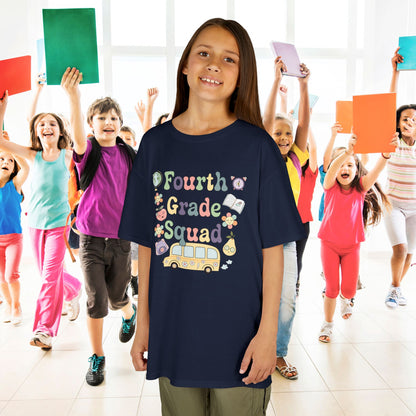 Fourth Grade Squad Retro Fun Kids Cotton T Shirt Back To School Youth