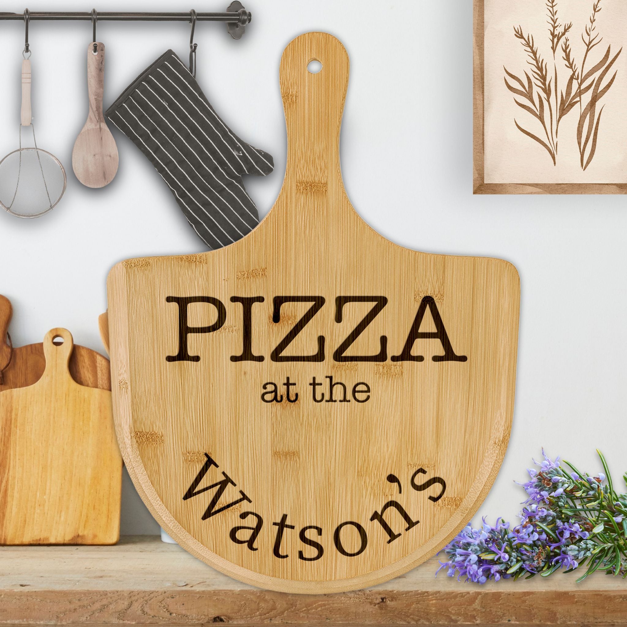 Engraved Pizza with the Family Personalized Gift Bamboo Pizza Board