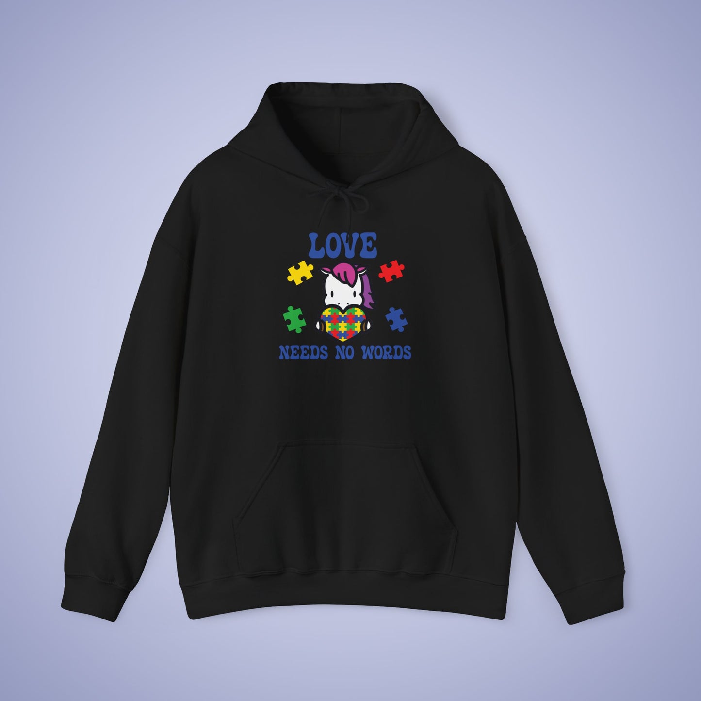 Love Needs No Words Unicorn Lover Graphic Autism Awareness Hoodie Unisex