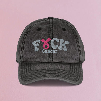 Fuck Cancer Embroidered Breast Cancer Awareness Unisex Distressed Cap Gift Black