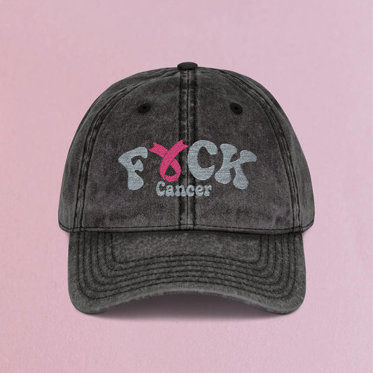 Fuck Cancer Embroidered Breast Cancer Awareness Unisex Distressed Cap Gift Black