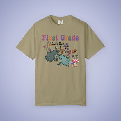 First Grade Lets Hop To It Teacher T Shirt Frogs Comfort Colors Unisex Back to School