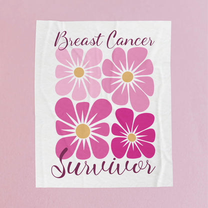 Breast Cancer Survivor Boho Floral White Velveteen Plush Blanket 3 Sizes Chemotherapy Gift