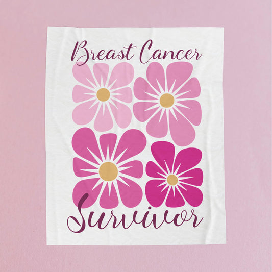 Breast Cancer Survivor Boho Floral White Velveteen Plush Blanket 3 Sizes Chemotherapy Gift