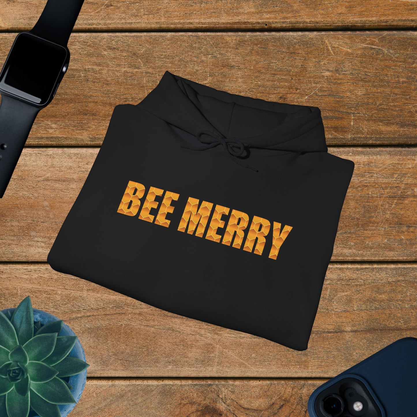 Bee Merry Sweet As Honey Honeycomb Word Art Design Hoodie Sweatshirt