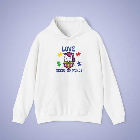 Love Needs No Words Unicorn Lover Graphic Autism Awareness Hoodie Unisex