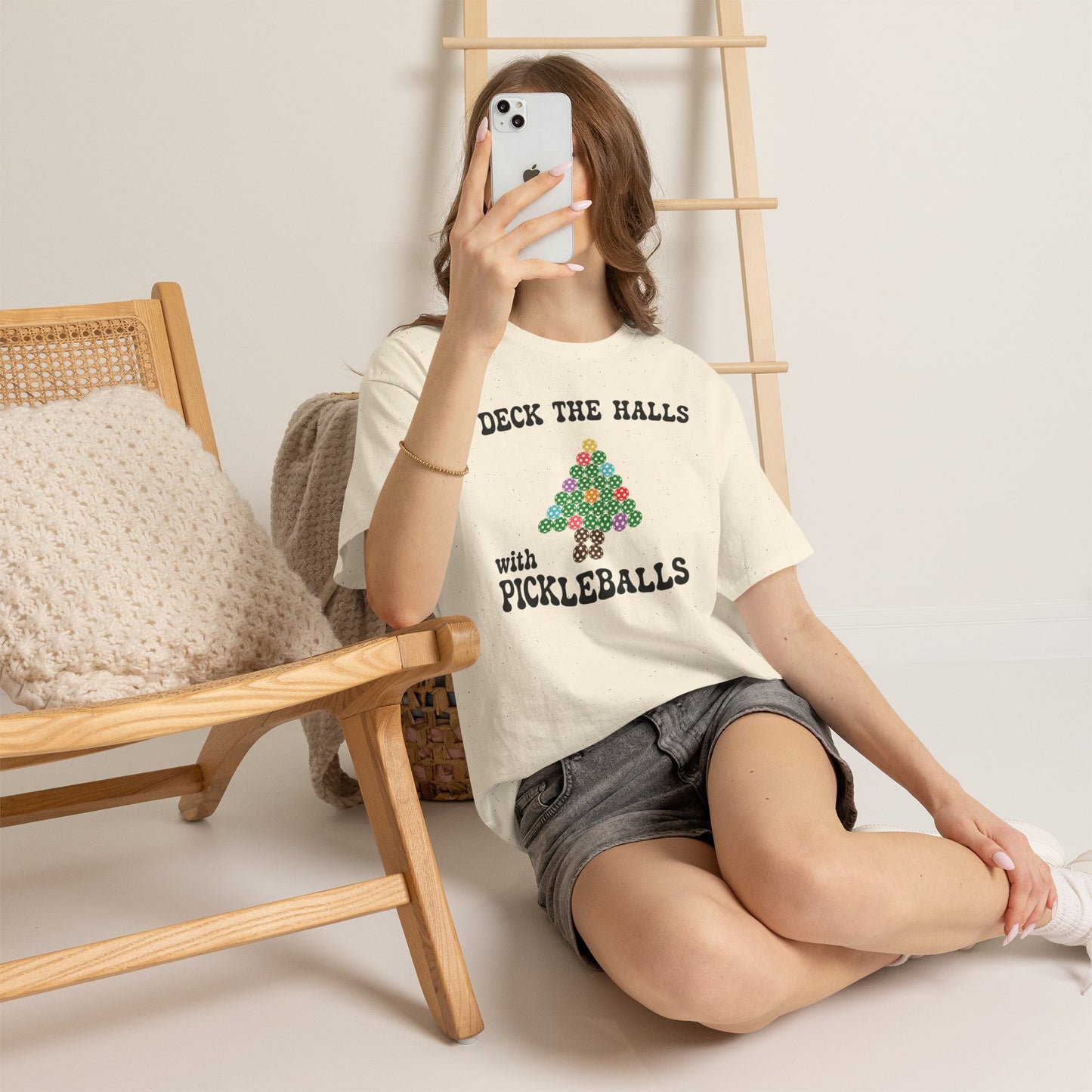 Deck the Halls with Pickleballs T Shirt Graphic Design Christmas Pickleball Gift