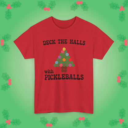 Deck the Halls with Pickleballs T Shirt Graphic Design Christmas Pickleball Gift