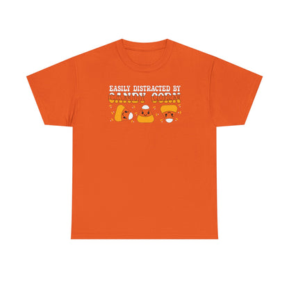 Easily Distracted By Candy Corn White Halloween Candy Unisex T Shirt