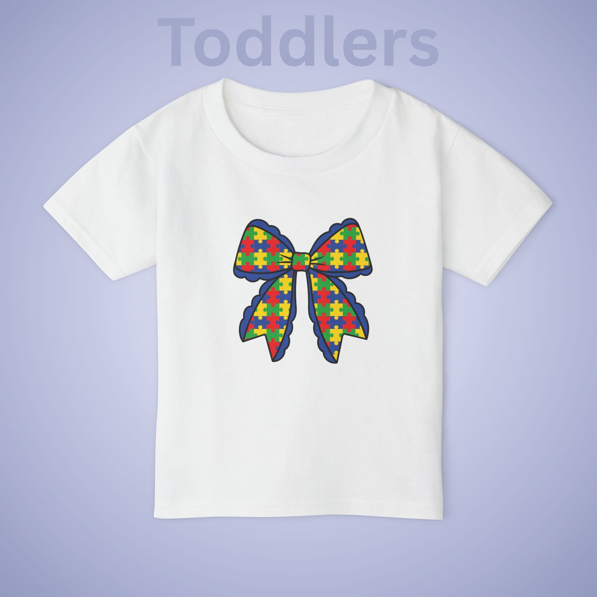 Coquette Puzzle Piece Bow Graphic Autism Awareness Cotton Toddler T Shirt