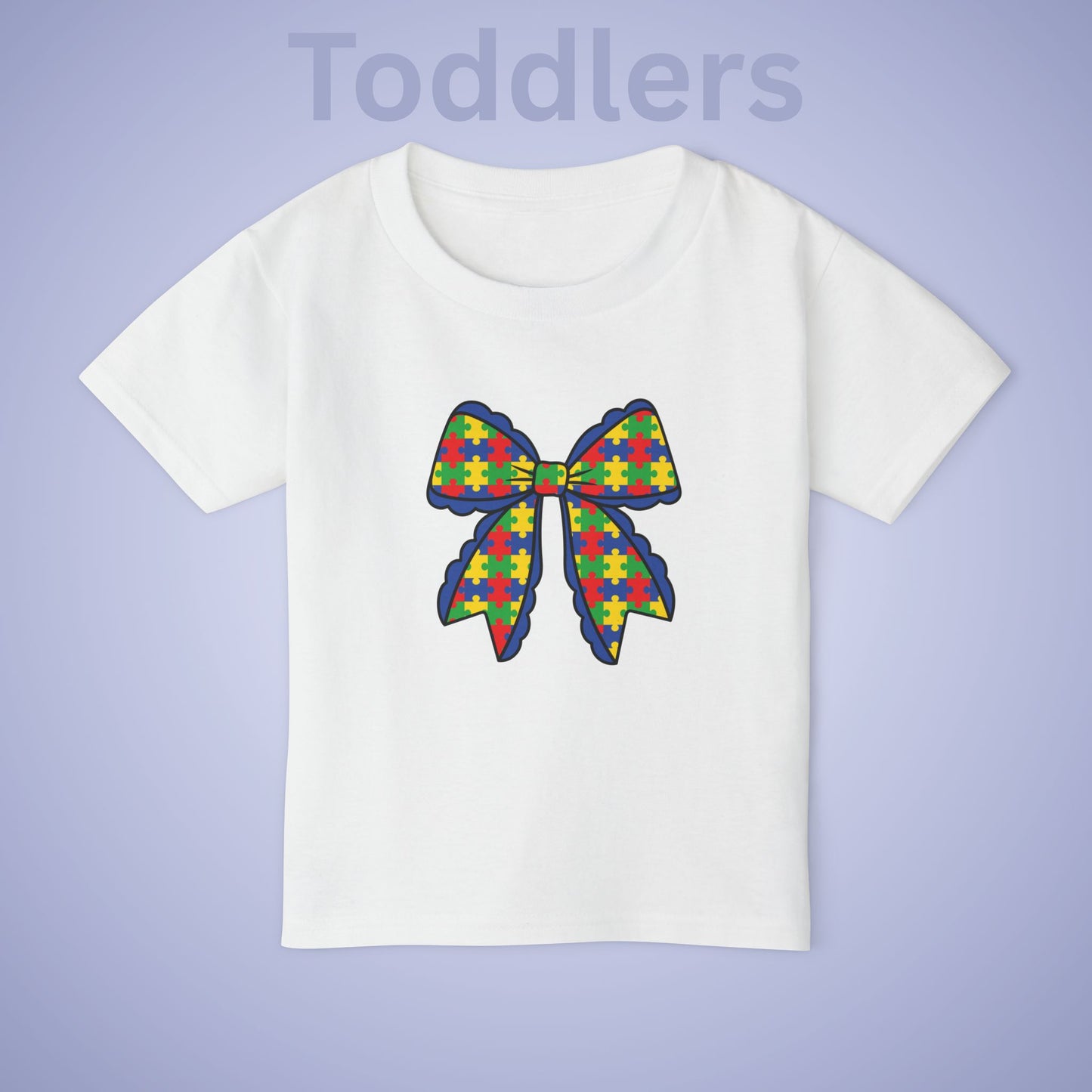 Coquette Puzzle Piece Bow Graphic Autism Awareness Cotton Toddler T Shirt