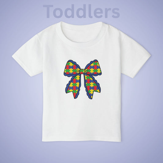 Coquette Puzzle Piece Bow Graphic Autism Awareness Cotton Toddler T Shirt