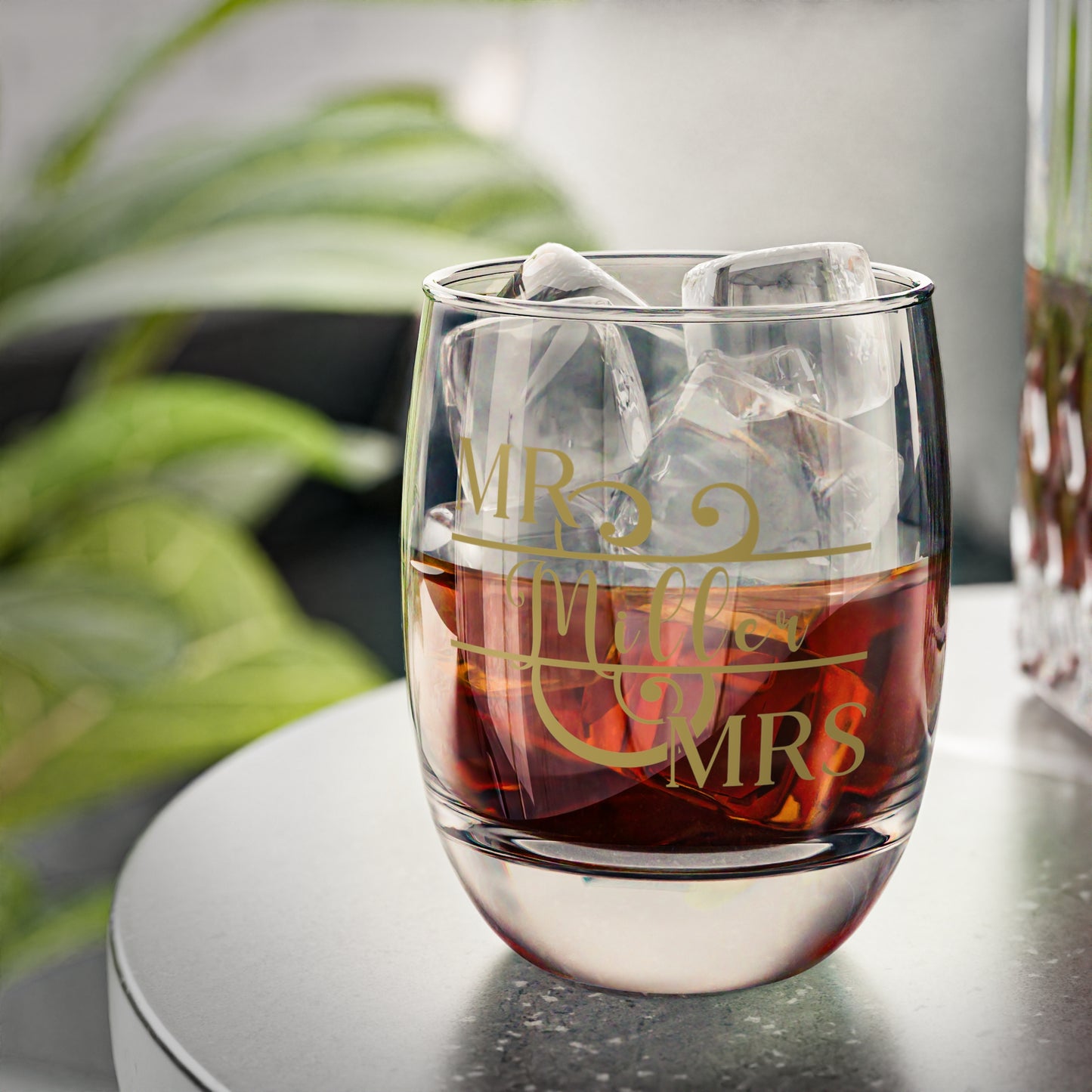 Mr & Mrs Personalized Wedding Engagement Whiskey Glass Gold