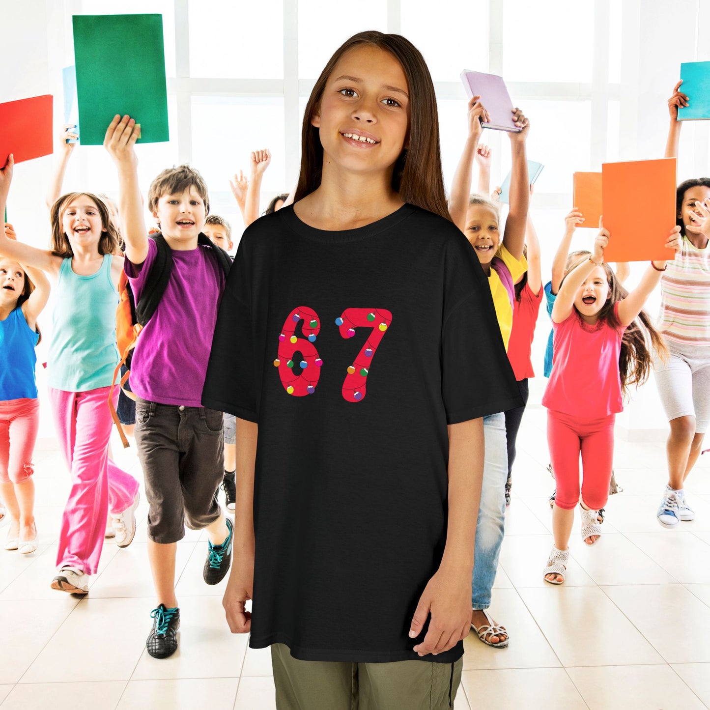 Christmas Lights Red 67 Tee Fun Trending Kids Cotton T Shirt Six Seven Youth